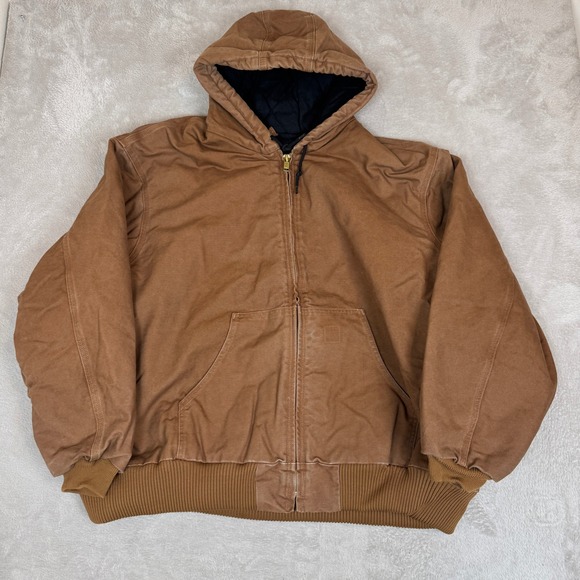 Vintage 90s Carhartt J140 Jacket Mens 2XLT Brown Quilted Lined‎ Hooded Full Zip